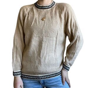 Vintage Womens Tan Brown 100% Alpaca Hand Knit Peruvian Lightweight Sweater Sz L